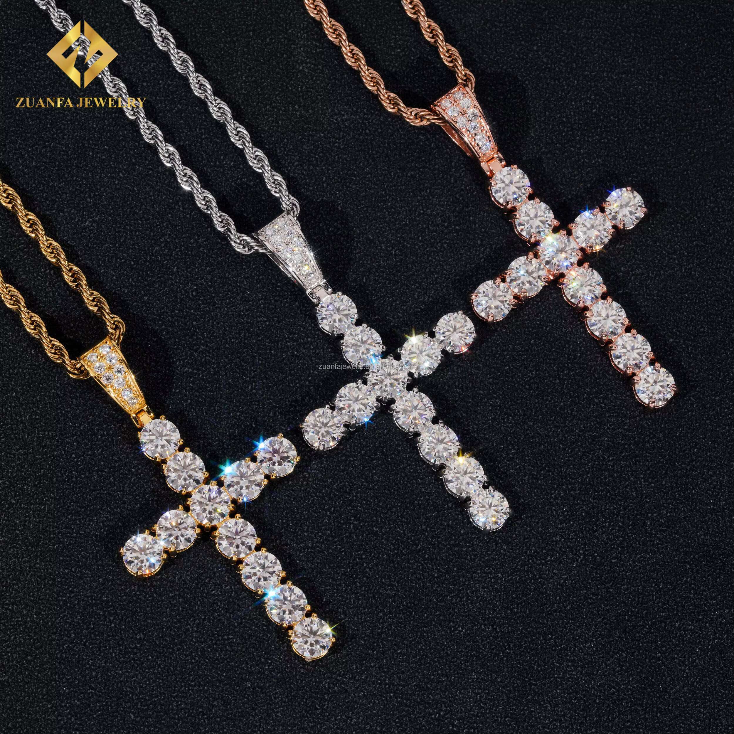 Pass Diamond Tester Best Selling GRA Certificate Iced Out Hip Hop Jewelry 925 Silver Moissanite Diamond Cross Pendant Necklace