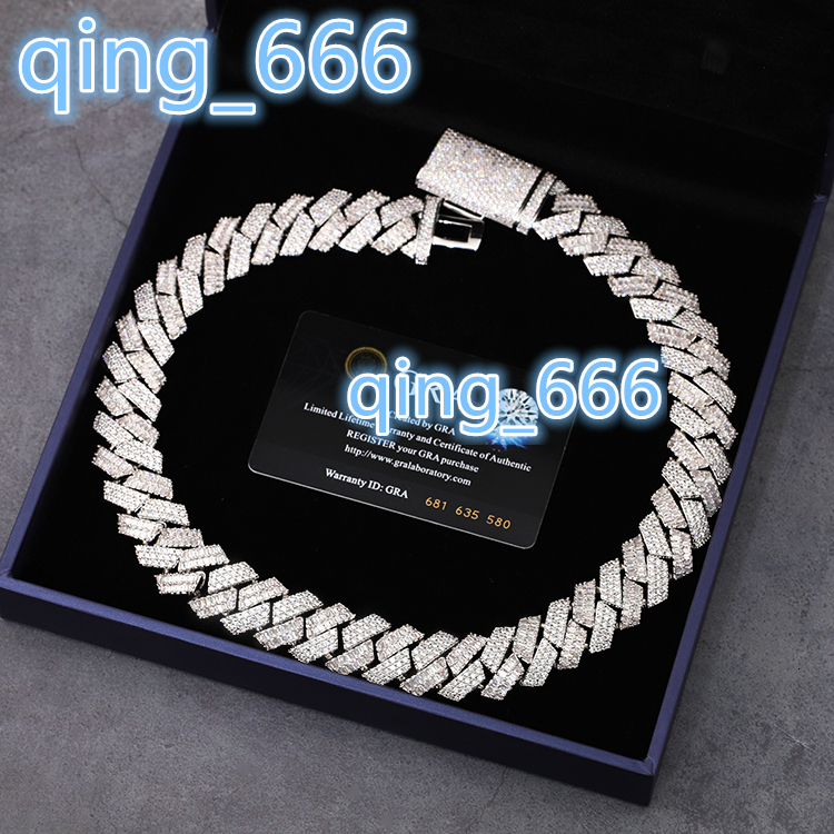 Yu Ying New Design Mixed Baguette and Round Moissanite Cuban Chain 925 Silver Necklace Hip Hop Cuban Link Chain Jewelry