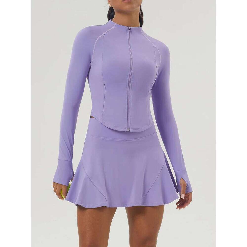 Yoga Sports Suit Tennis Skirt for Golf Pickleball Athletic Skorts Workout clothes long sleeve pocket zipper jacket Fiess Set
