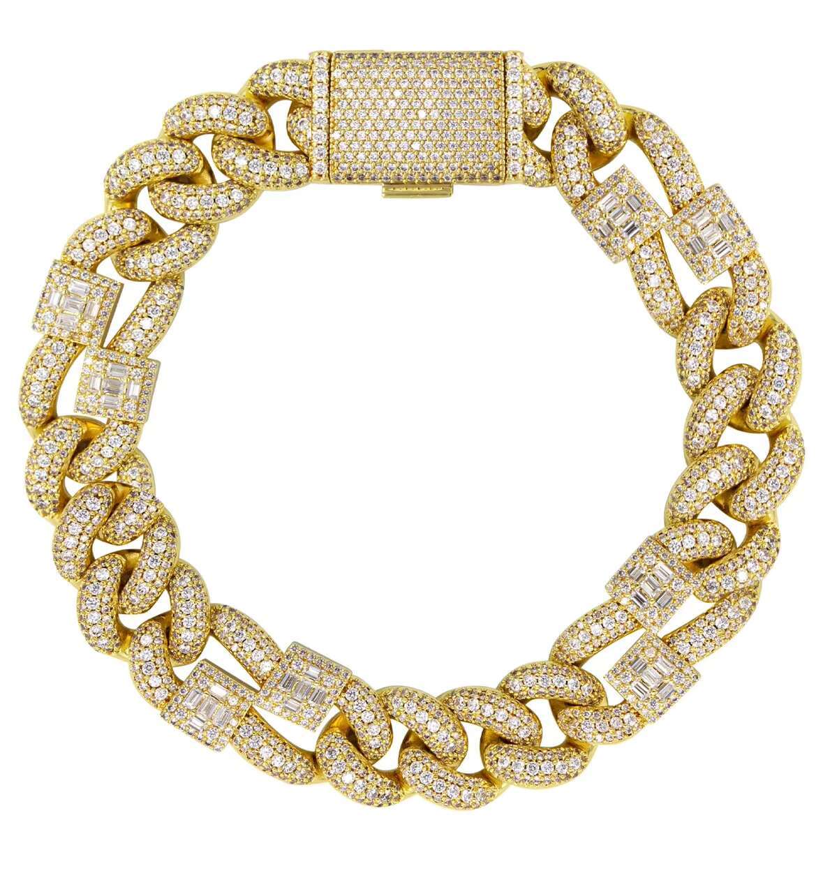 18MM Solid 925 Silver Hip Hop Cuban Link Chain Bracelet 18K Gold Plated with Studded VVS1 Moissanite Diamond Passes Tester