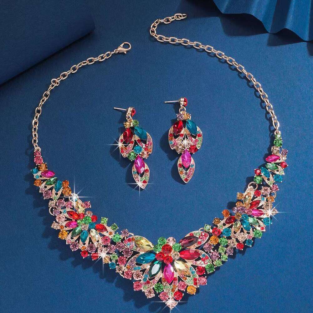 DHCollections Fashion Jewelry Sets Multicolor Heart Charm Necklace Christmas Earrings