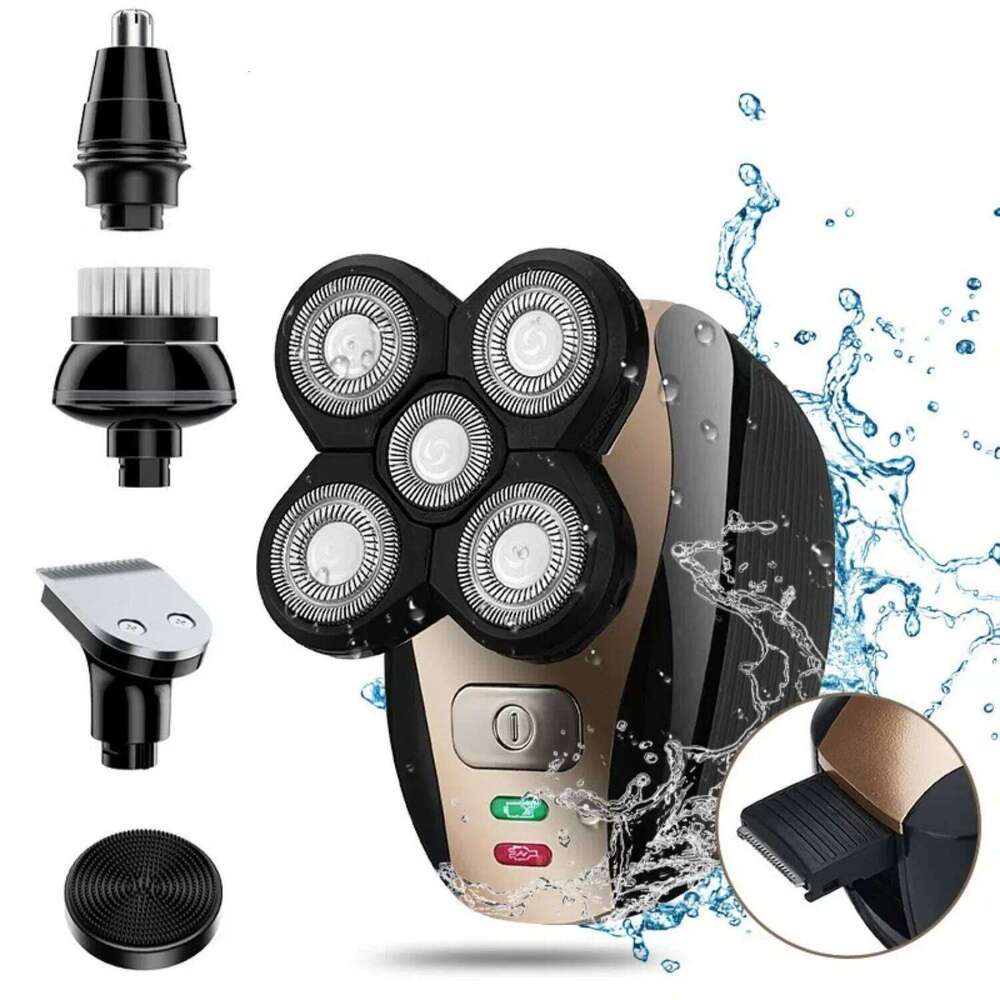 Men's Bald Razor 5 In 1 Waterproof Heads Sideburn Trimmer USB Rechargeable Electric Shaver Hair