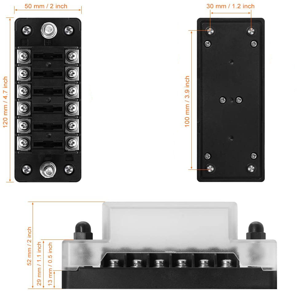 6 Way 12 Way Fuse Block Blade Fuse Box with Negative Bus, Waterproof Protection Cover Sticker Labels for 12V/24V Automotive Car Truck Boat Marine RV