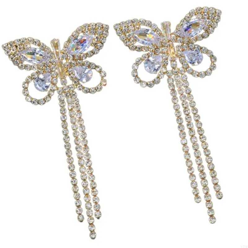N7YE Sparkly Rhinestones Butterfly Tassels Nipple Covers Jewelry Crystal Breast Cover W250624