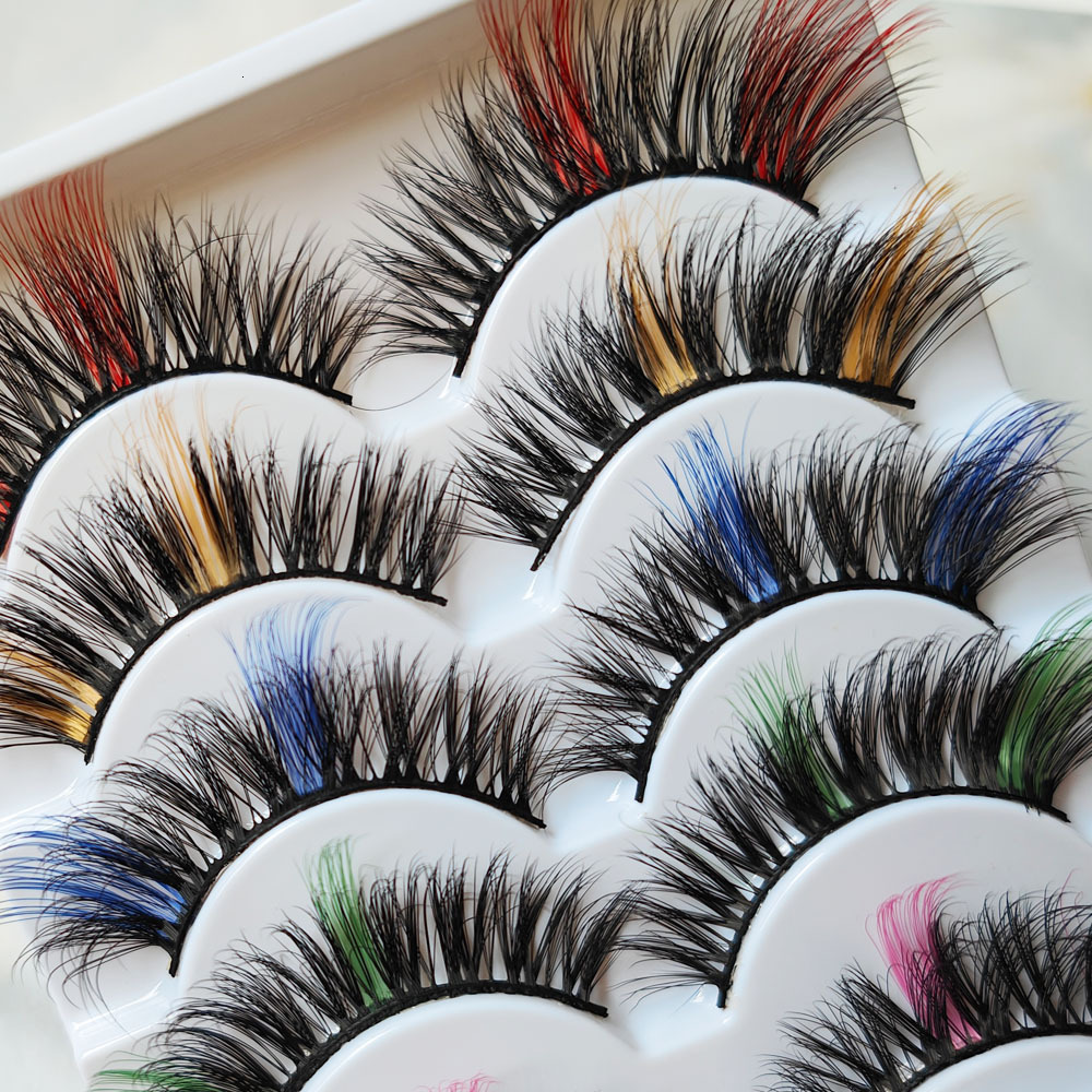 Whole Strip Eye Tail Lengthening Colorful Mixed Series False Eyelashes Dense Extended Black Stem Stage Performance Makeup False Eyelashes New Free Del