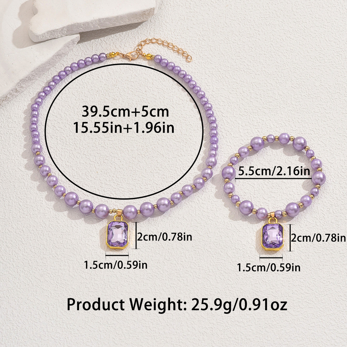 Fashion Style Women's Pearl Necklace Bracelet Set Inlaid Design Pendant Clavicle Chain For Women