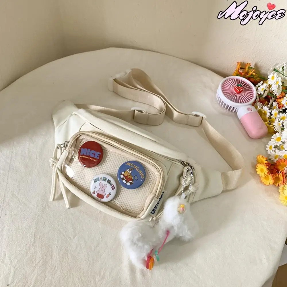 Kawaii Ita Bag with Anime Badge Japanese Nylon PVC Chest Bags for Teen Girls Transparent Waist Pack Ladies Belt Bag Bag 250624