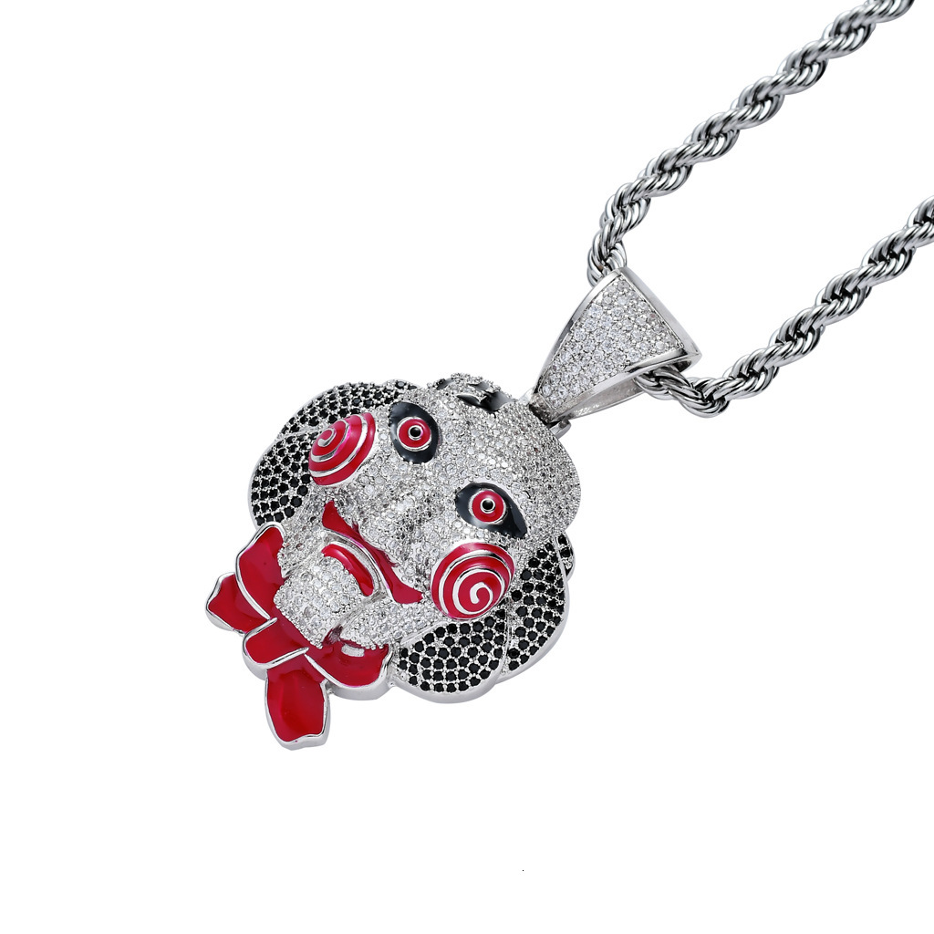 Luxury Moissanite Horror Mask Iced Out Bling Hip Hop Trendy Versatile Pendant Necklace druzy jewelry Pass the diamond tester