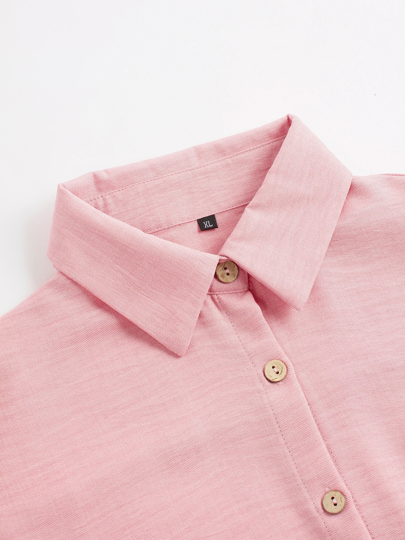 Womens Solid Button Front Shirt Tie Wide Leg Pants Twopiece Set Casual Drop Shoulder Long Sleeve Blouse Top Trouser 250614