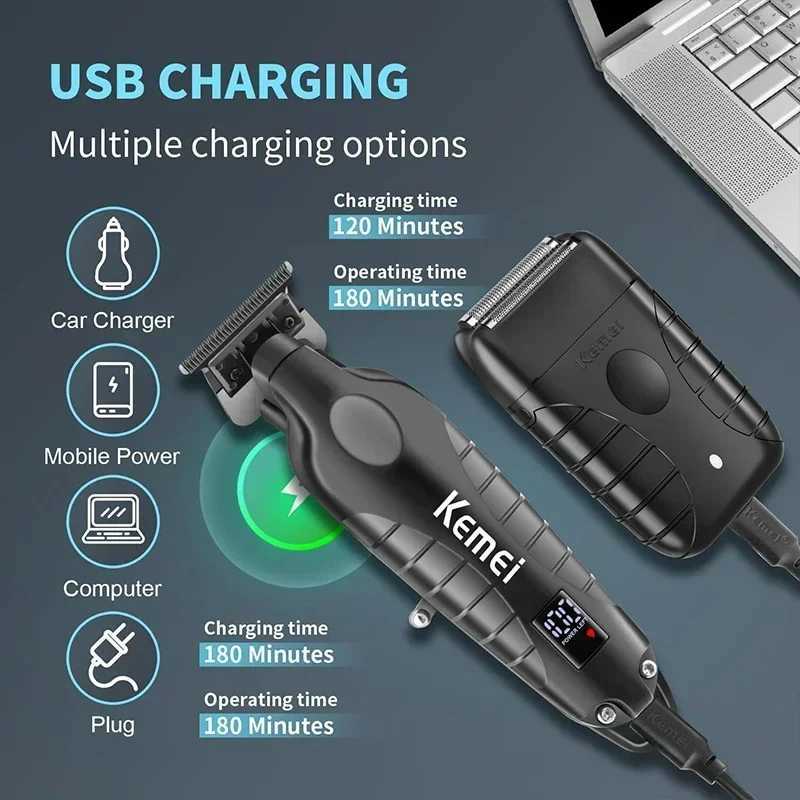 Kemei KM-2293 T95 Hair Clipper Professional Electric Rechargeable Barber Trimmer Cordless Trimmer Type-c Zero Gapped CuttingXJ250624