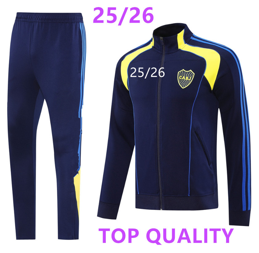 24 25 26 Boca Juniors adult Tracksuit jacket long zipper Men's Soccer Jacket Set, Long Sleeve Football Training Suit, MARADONA TEVEZ DE ROSSI training suit