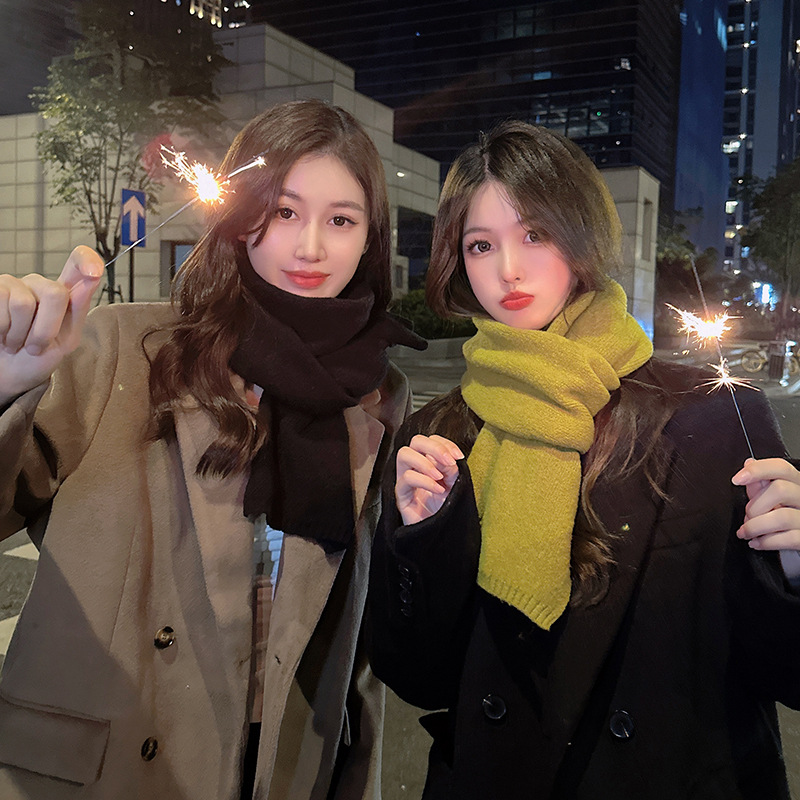 Z0171 Red Soft Waxy Knitted Scarf Female Japanese Style Thickening Warm Couple Simple All-match Wool Scarf