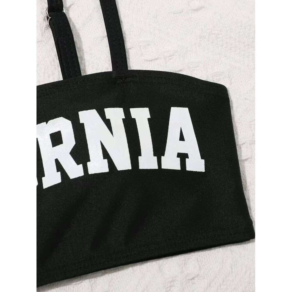 Girls 4pack Letter Print Bikini Sets with Shorts Mesh White Cover Ups Swimsuit 8-12 Years Children's Swimwear Sport Bathing Suit