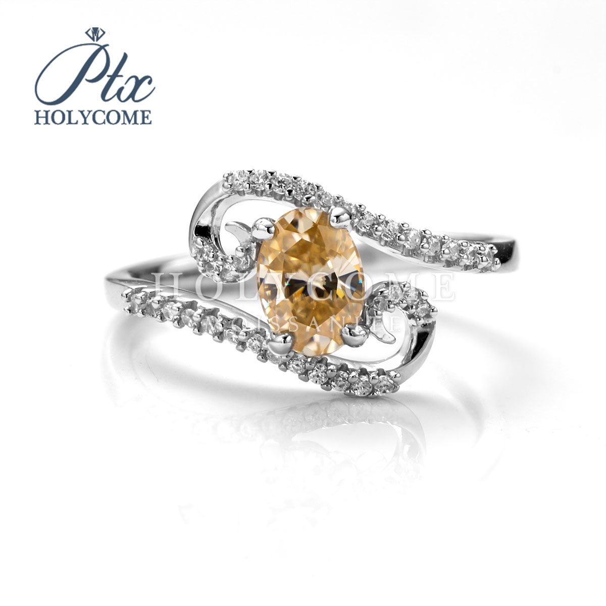 Elegant Oval Champagne Moissanite Rings Women Full Paved Dazzling 1ct Diamond 925 Sterling Silver Lady Rings Wedding Jewelry for Gift