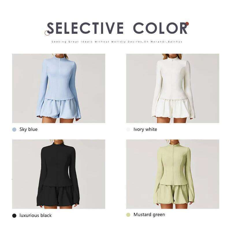 Hearuisavy Women's Sun Protection Yoga Jackets Stand Collar Double-Zippered Flared Cuff Design Fiess Running Workout Sport Top