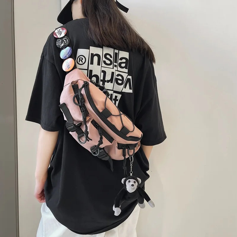 Techwear Punk Hip Hop Crossbody Bag Men Women Street Casual Cycling Motorcycle Fanny Pack Large-capacity Waterproof Waist Bag 250623