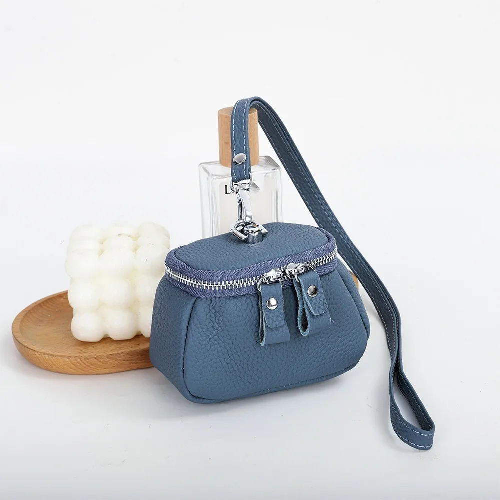 Compact Coin Purse Cowhide Genuine Leather Makeup Bag Hanging Neck Mini Handbag Women Men 250623