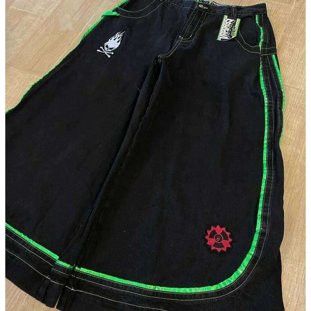 Y2K Gothic American Punk Skull Men Women Trendy High Jeans Casual Straight Loose Washed Multifunctional Wide Leg Pants