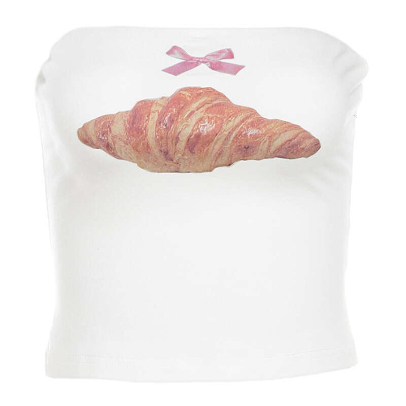Summer New Short Sleeve Bread Casual Versatile Printed Crop Spicy Girl Outfit Base Shirt Tube Top Small Vest B5