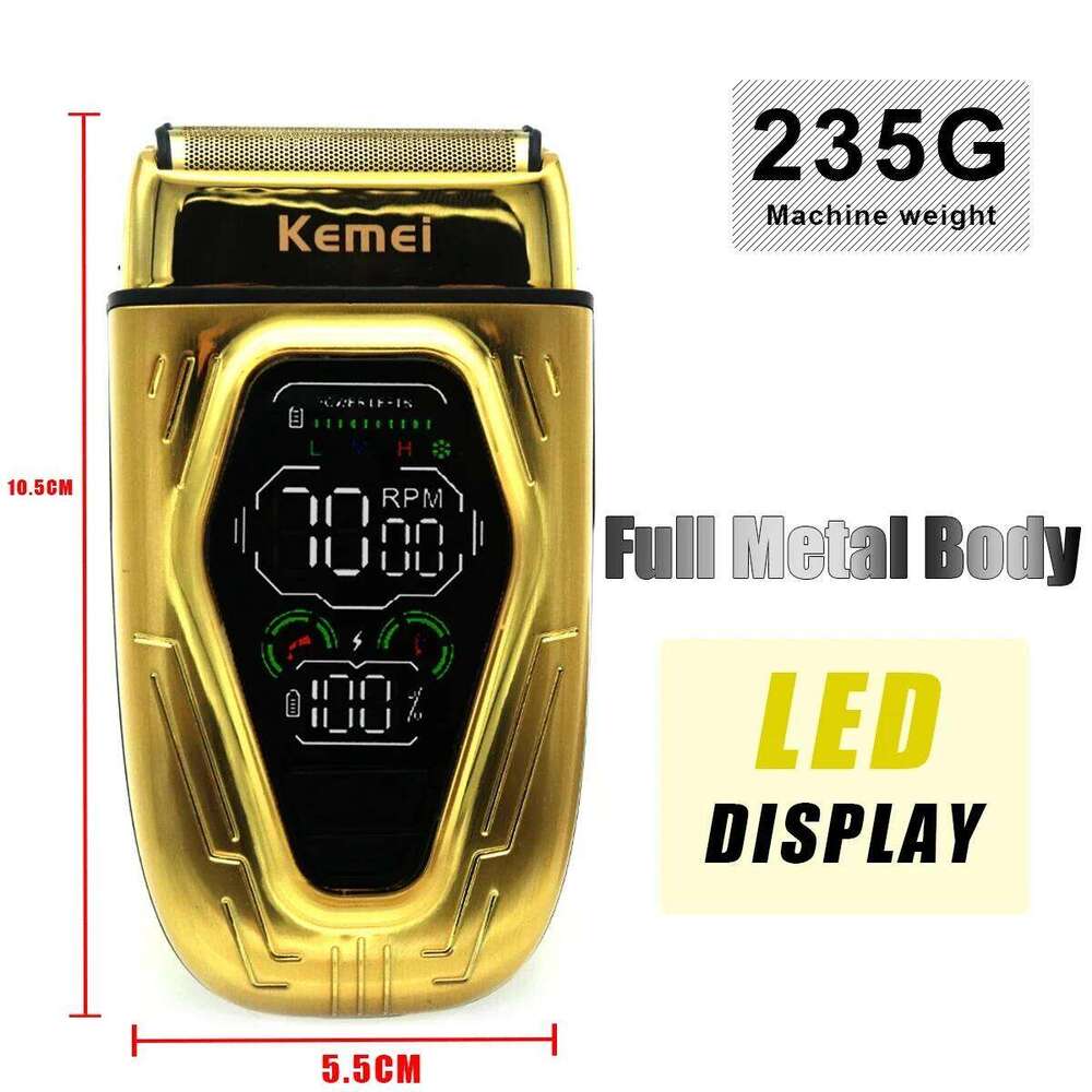 Kemei Professional Men's Electric 9W High Power Full Metal LED Display Double Foil Hair Trimmer Hine Shaver Male T360