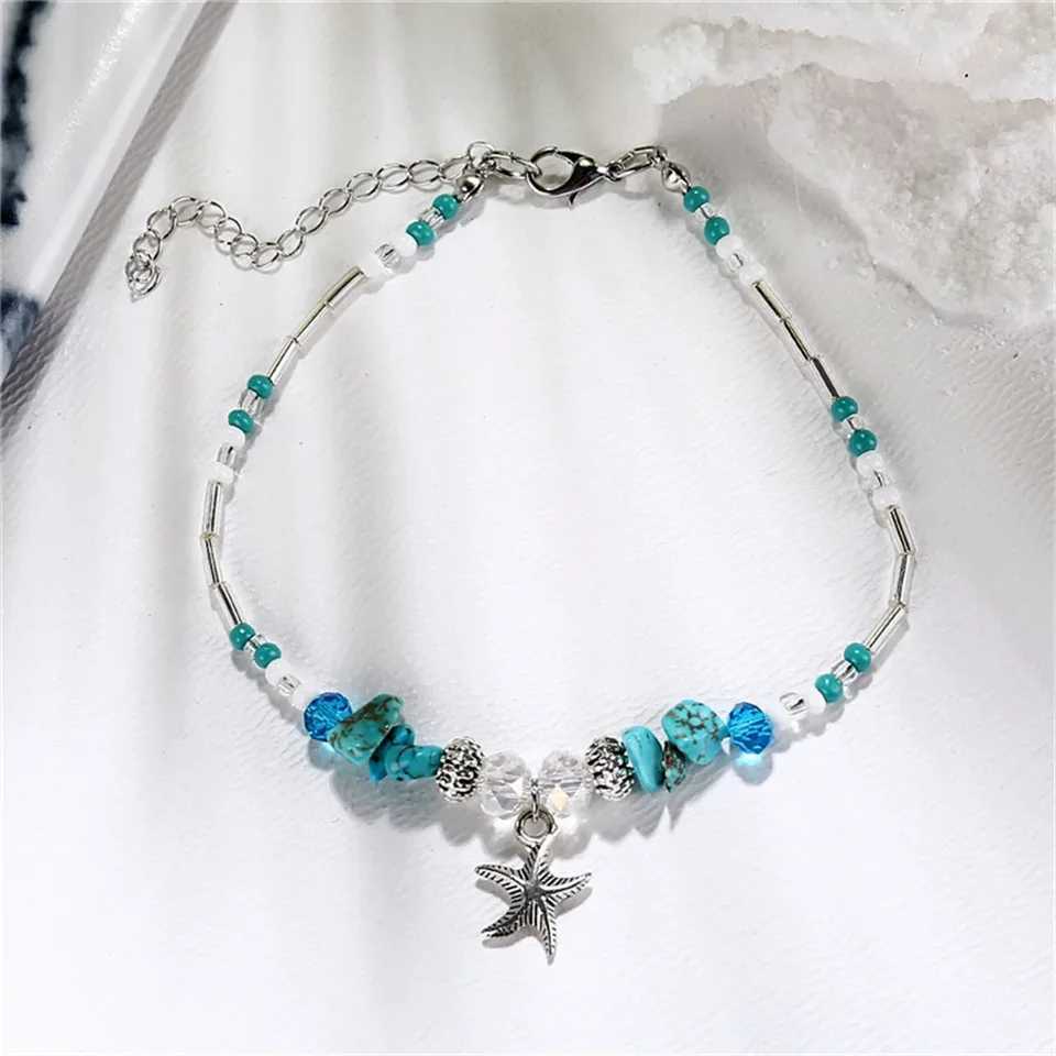 Summer Beach Women Anklets Bohemian Shell Starfish Tortoise Ankle Bracelet on Leg Girls Barefoot Handcraft Chain Jewelry Gifts U250624