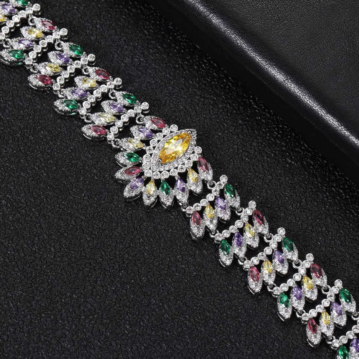 Colorful Zircon Necklace Dress Evening Full Diamond Choker Leaf Decoration Women's Wear 250615