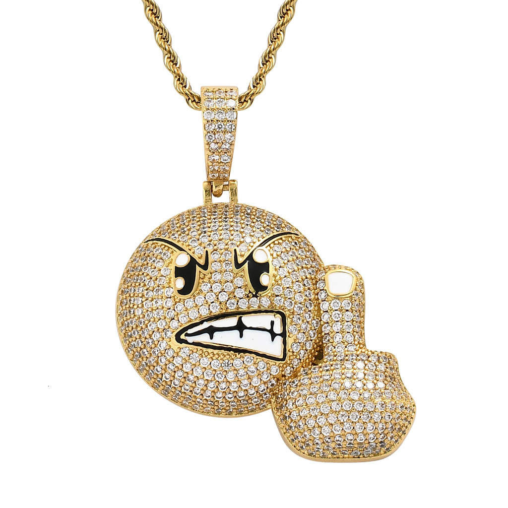 Luxury Moissanite Necklace Angry Emoji Pendant Iced Out Diamond Hip Hop Swag Unisex Streetwear Accessory Pass the diamond tester