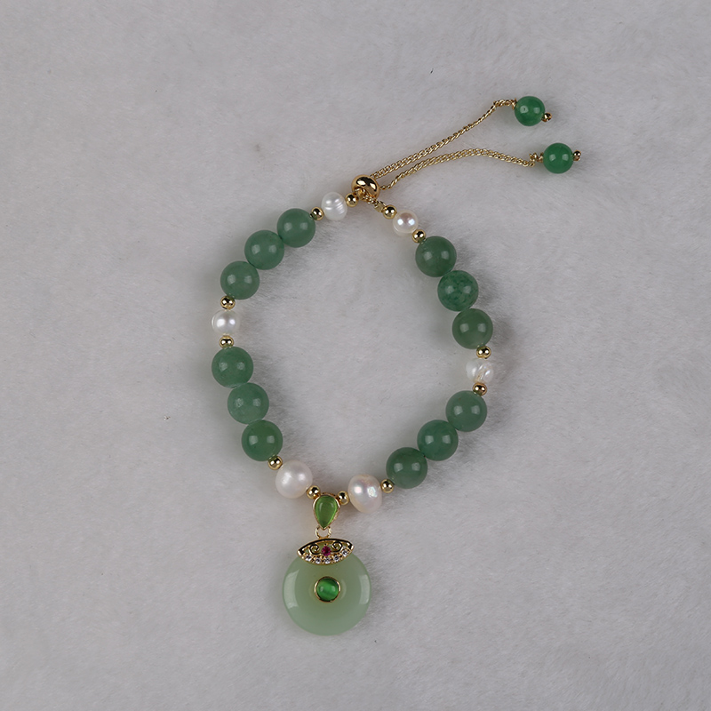 Adjustable Handcrafted Bracelet Featuring Real Freshwater Pearls and Exquisite Jade