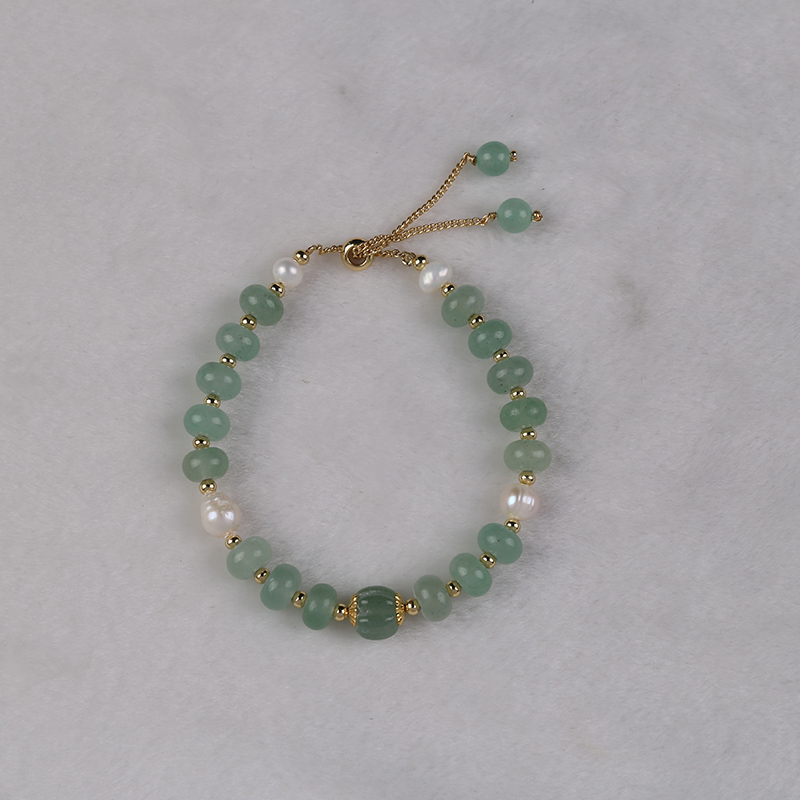 Charming Natural Freshwater Pearl Bracelet Featuring Light Blue Jade Stones