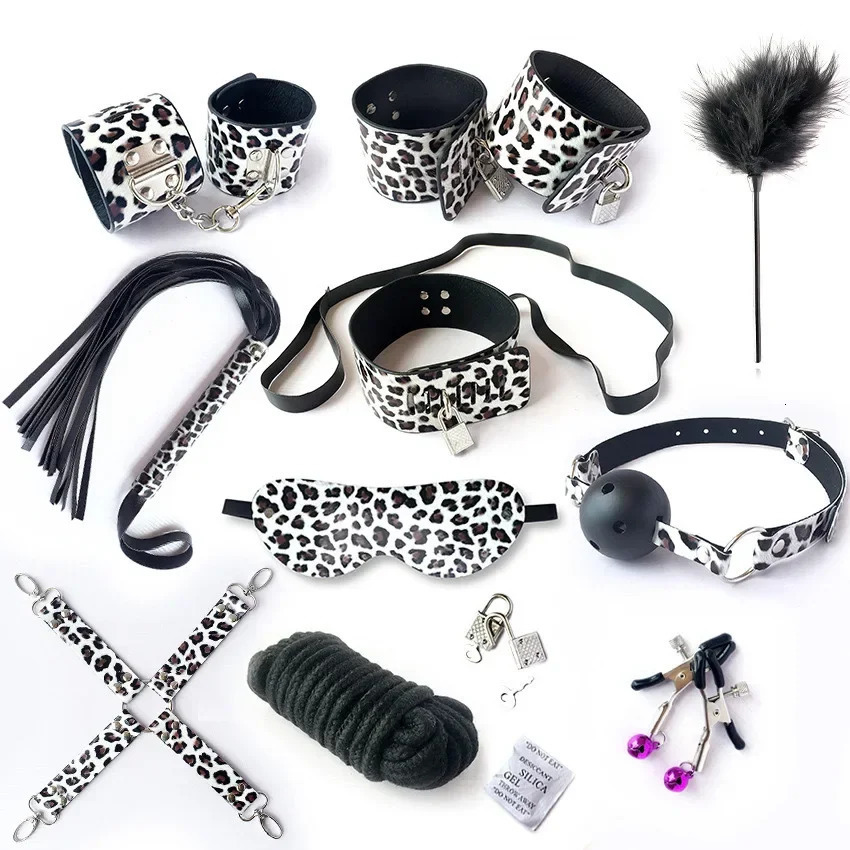 10Piece Leopard Print Leather Bondage Set Couples BDSM Kit for Playful Foreplay and Intimate Adventures Sexy Toy Juguete Sexuale 250624