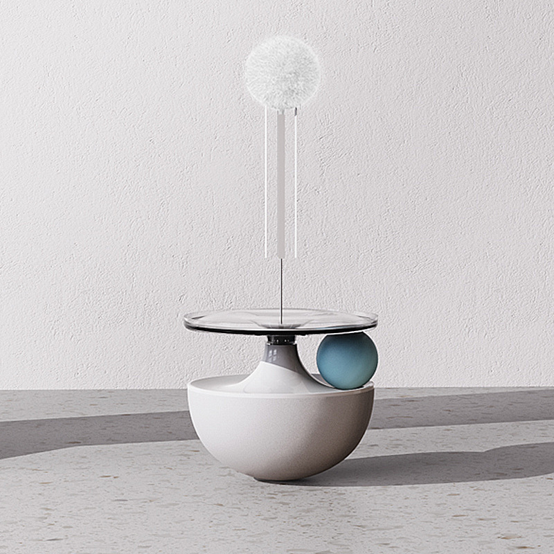 Cat's Enthusiastic Playtime Companion: Engaging Teaser Stick & Rollable Carrousel