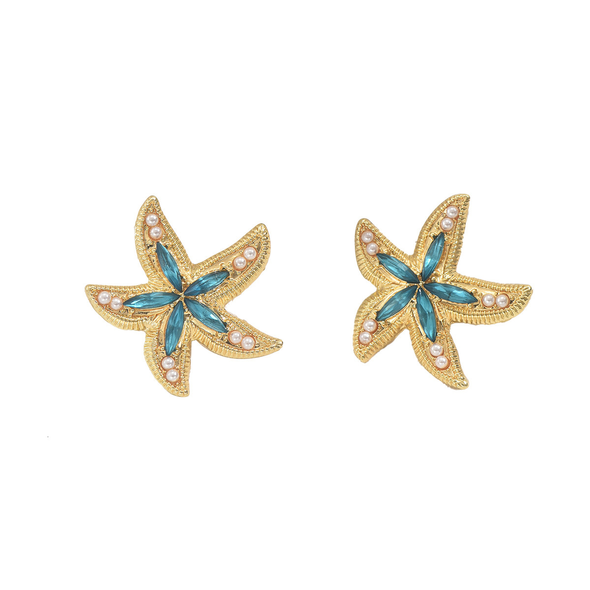 New Women's Personality Starfish Inlay Design Ocean Style Stud Earrings