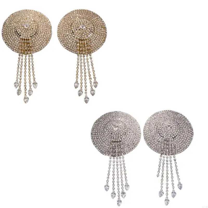 573B Sparkling Rhinestones Tassels Breast Petals Body Chain for Women Raves Party Adhesive Nipple Covers Body Jewelry Pasties W250624