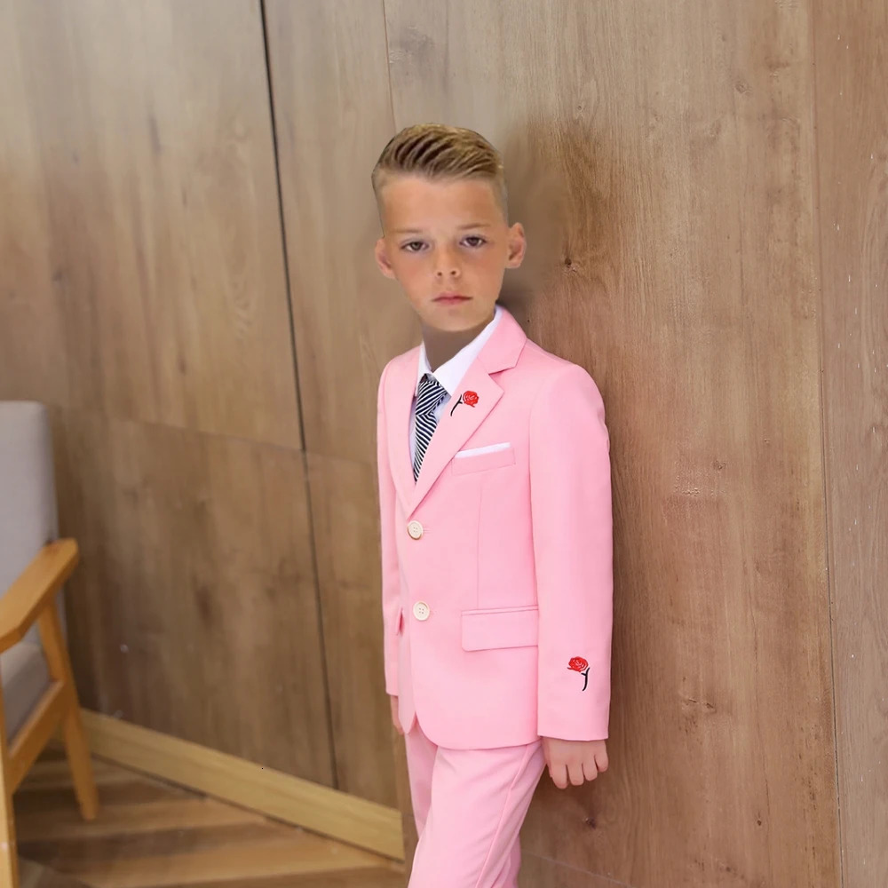 Cute Pink Child Suit Set Wedding Ring Bearer Outfit Fast Delivery Boys Suits 3 Pieces Blazer Pants Tie For Piano Performance 250616