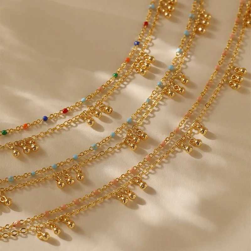 18K Gold Color Double Layer Small Beads Chain Anklet for Women Light Luxury Summer Boho Vacation Foot Chain Party Jewelry Gifts U250624