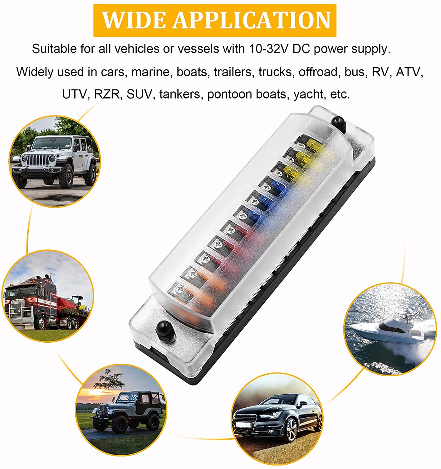 6 Way 12 Way Fuse Block Blade Fuse Box with Negative Bus, Waterproof Protection Cover Sticker Labels for 12V/24V Automotive Car Truck Boat Marine RV