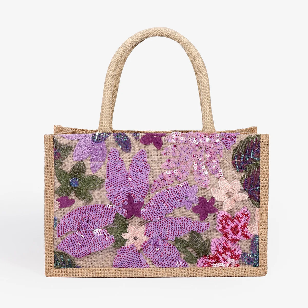 Fashion Sequins Embroidery Small Tote Bag Elegant Floral Women Handbags Casual Summer Beach Bags Vacation Satchel 250624