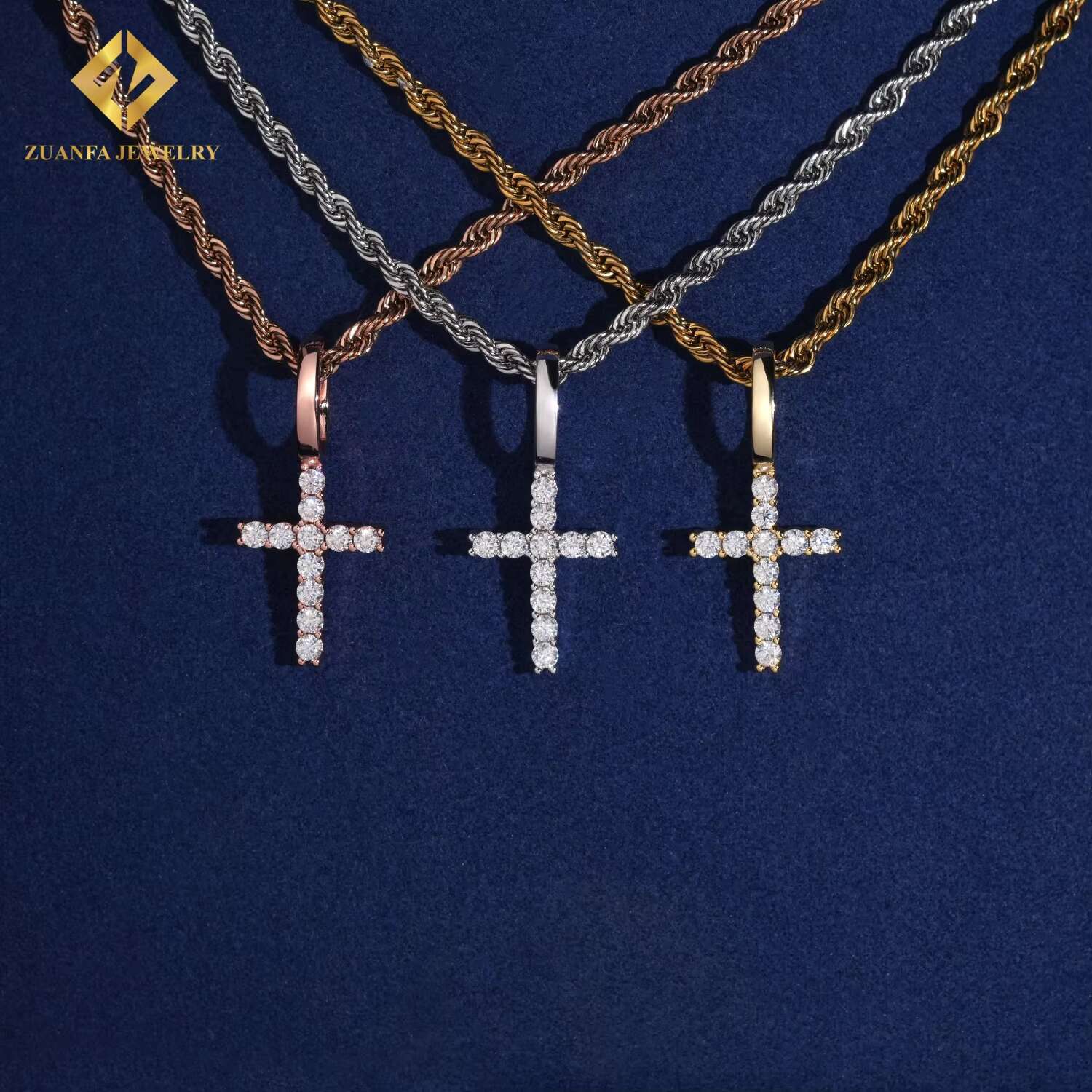 Pass Diamond Tester Iced Out Fire Jewelry 925 Sterling Silver Fashion Cross Pendant Necklaces Charms Hip Hop