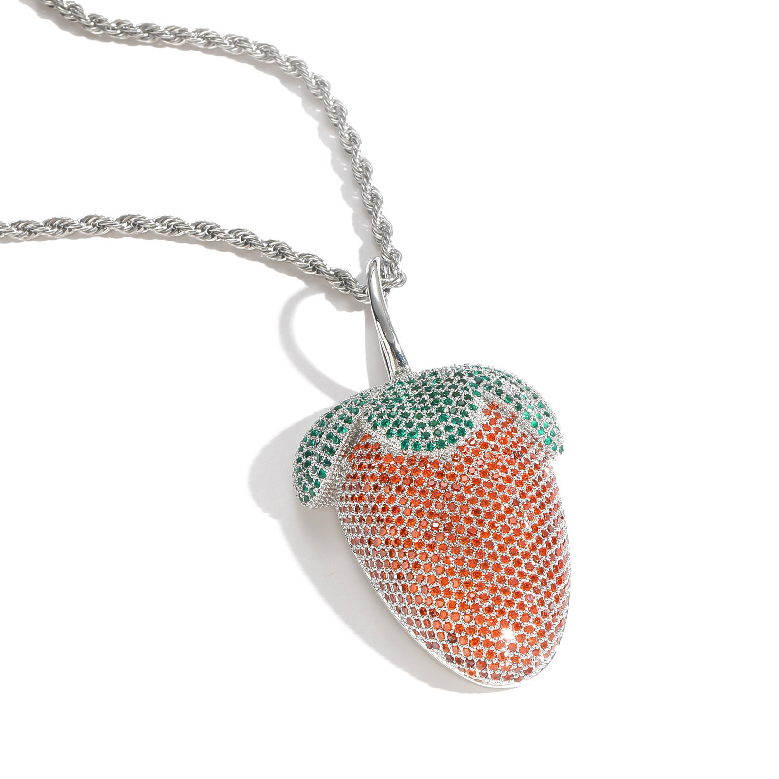 Hip Hop Strawberry Pendant Color Moissanite Trendy Unisex Moissanite Necklace Labubu Accessory Pass the diamond tester