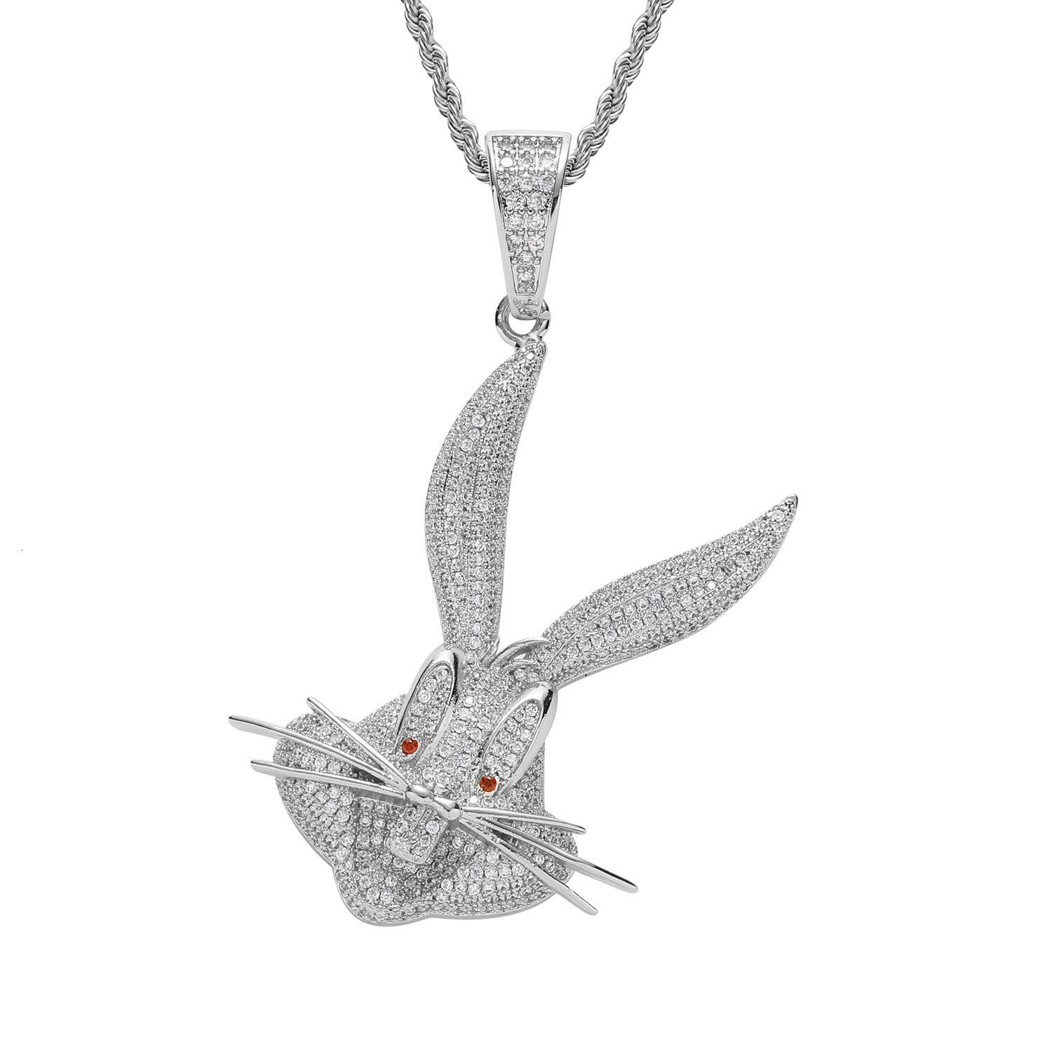 New Luxury 3D Moissanite Bugs Bunny Inspired Iced Out Bling Cartoon Rabbit Hip Hop Men's Statement Necklace Pass the diamond tester