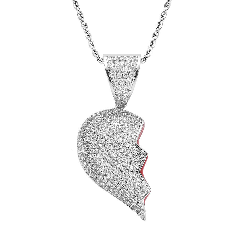 Luxury Moissanite Jewelry Necklace Broken Heart Hip Hop Pendant Iced Out Diamond Magnetic Couple Necklace Pass the diamond tester