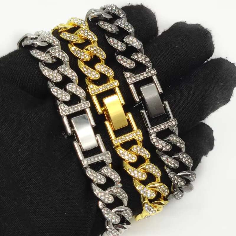 Gold Plated Luxury Bracelets Zircon Diamond Cuban Link Chain Bracelet Simple Bracelet for Men Women