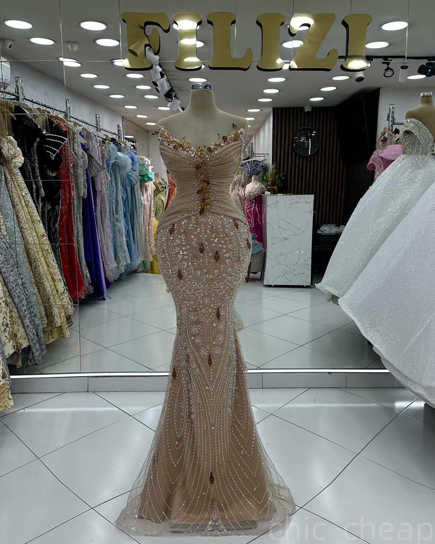 Champagne Mermaid Prom Dresses 2025 Rhinestones Sweetheart Sequined Evening Formal Party Second Birthday Engagement Gowns Plus Size Dress For Special 