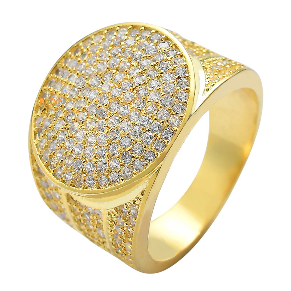 High End 18K Real Gold Plated Bling Bling Hip Hop Ring Moissanite Unique Iced Out Gold Ring Gold filled jewelry Pass the diamond tester