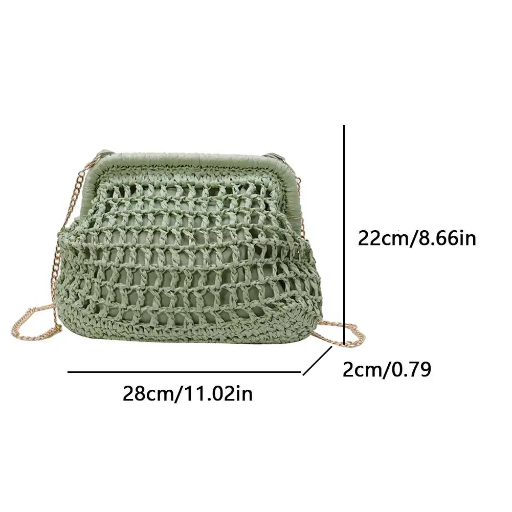 Straw Clutch Purse Hollow Woven Dumpling Bag with Chain Strap Crossbody Crochet Purses for Women Travel Vacation 250624