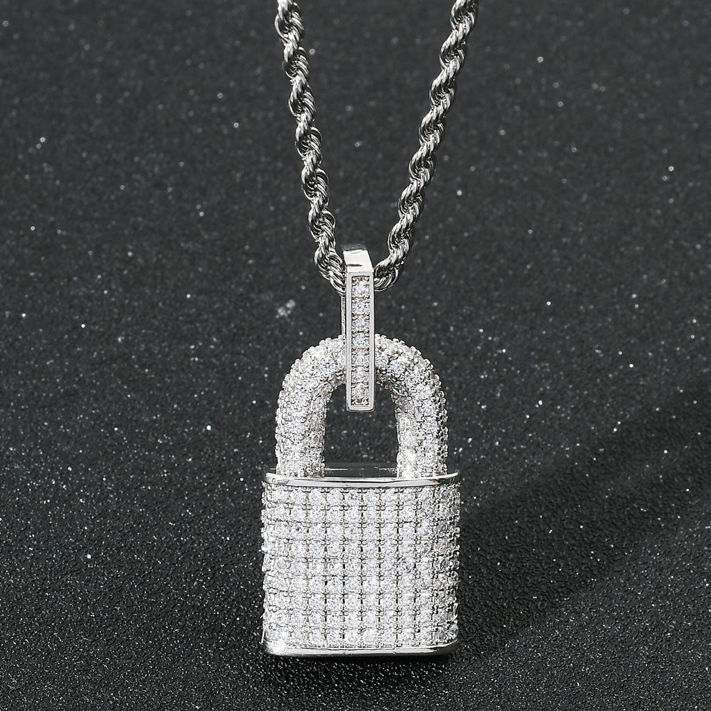 Luxury Moissanite Lock Pendant Necklace Iced Out Solid Diamond - encrusted Hip - Hop Style Unisex Trendy Jewelry Pass the diamond tester