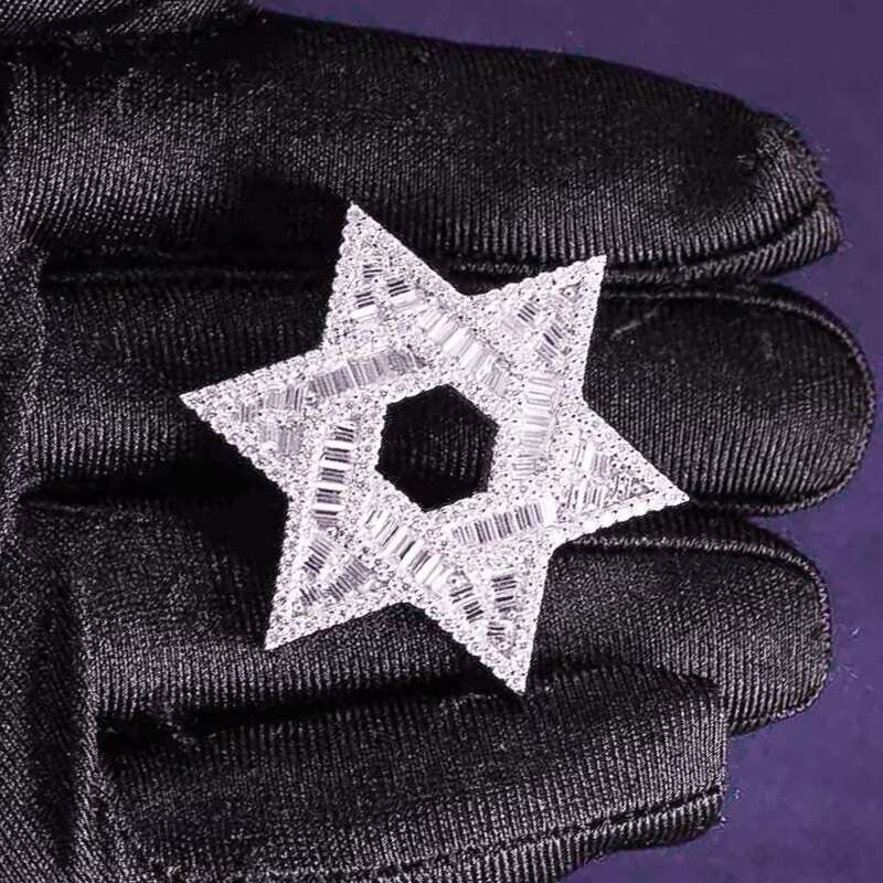 Hip Hop GRA Iced Out Bling D Color Moissanite 925 Sterling Silver Pass Diamond Tester Baguette Star Pendant for Men Women