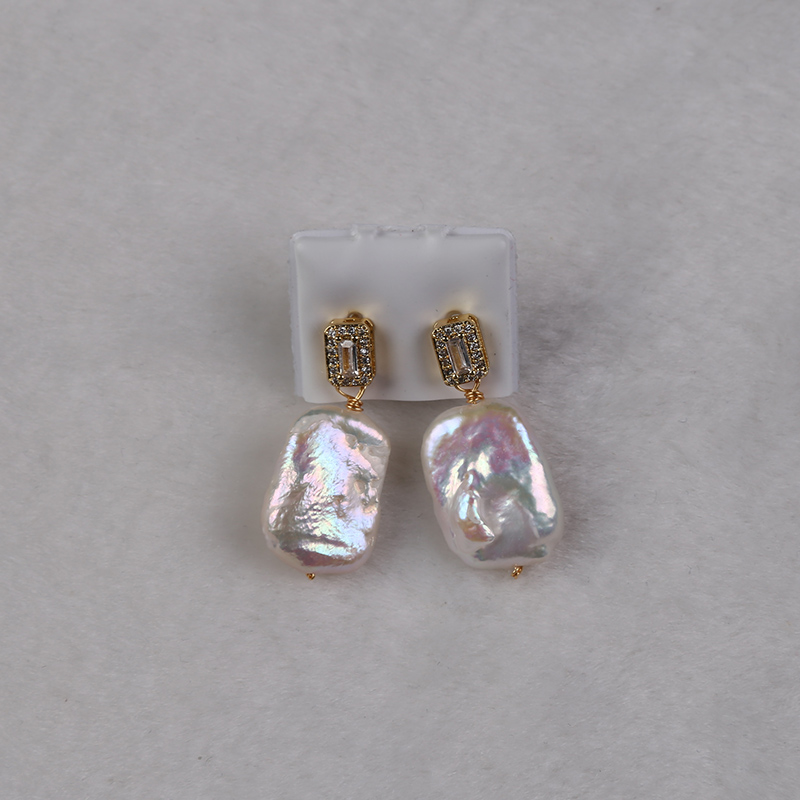 Natural Freshwater Pearl Earrings with Zirconia Pendant - Large Pearls for Luxurious Evening Wear