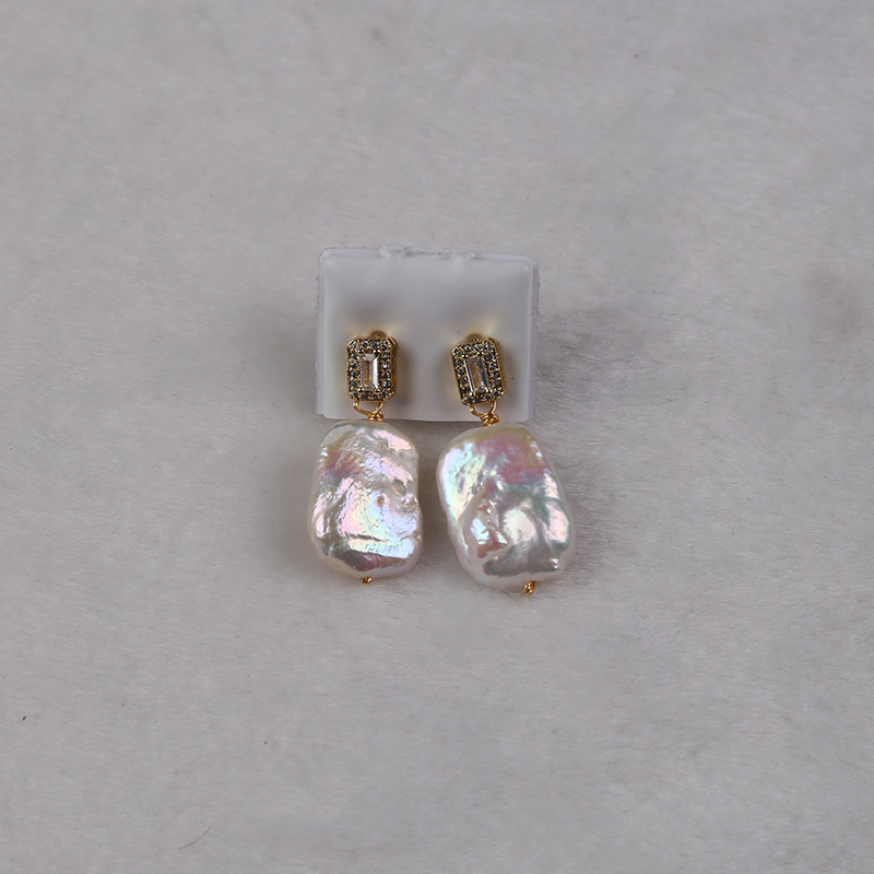 Natural Freshwater Pearl Earrings with Zirconia Pendant - Large Pearls for Luxurious Evening Wear