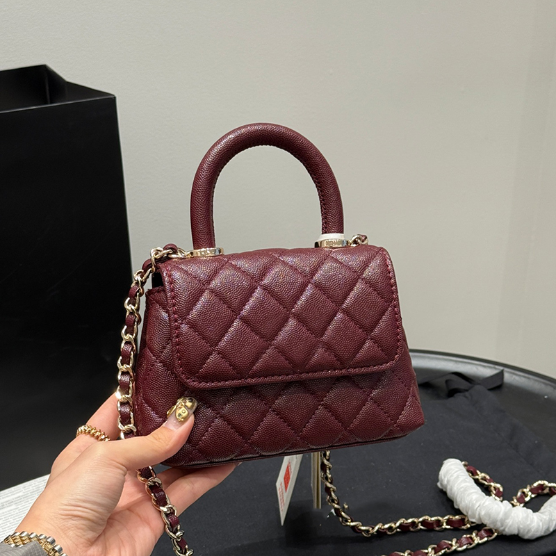 12x15cm Tiny 24K Nano Mini Co Handle Clutch Tote Bag Women Designer Caviar Leather Calfskin Litchi Classic Flap Quilted Gold Metal Hradware Crossbody Handbag Purse